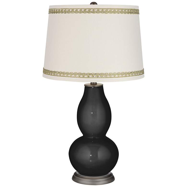 Image 1 Tricorn Black Double Gourd Table Lamp with Rhinestone Lace Trim