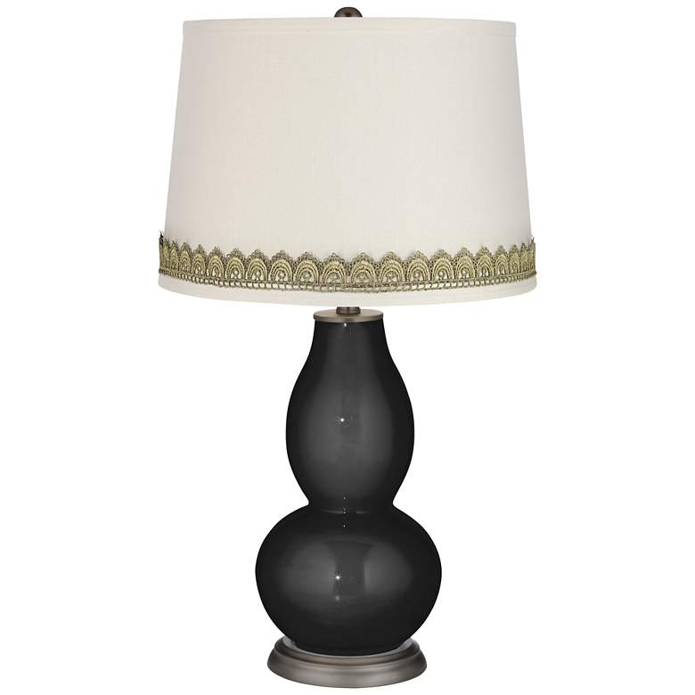Image 1 Tricorn Black Double Gourd Table Lamp with Scallop Lace Trim