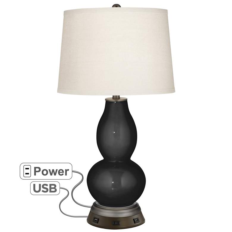 Image 1 Tricorn Black Double Gourd Table Lamp with USB Workstation Base