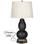 Tricorn Black Double Gourd Table Lamp with USB Workstation Base