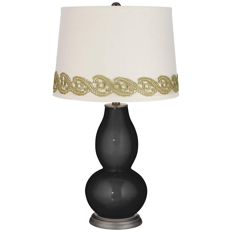 Image 1 Tricorn Black Double Gourd Table Lamp with Vine Lace Trim