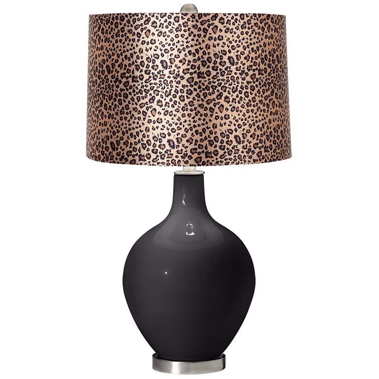Image 1 Tricorn Black Leopard Print Ovo Table Lamp