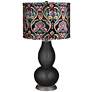 Tricorn Black Multi-Color Embroidered Double Gourd Table Lamp