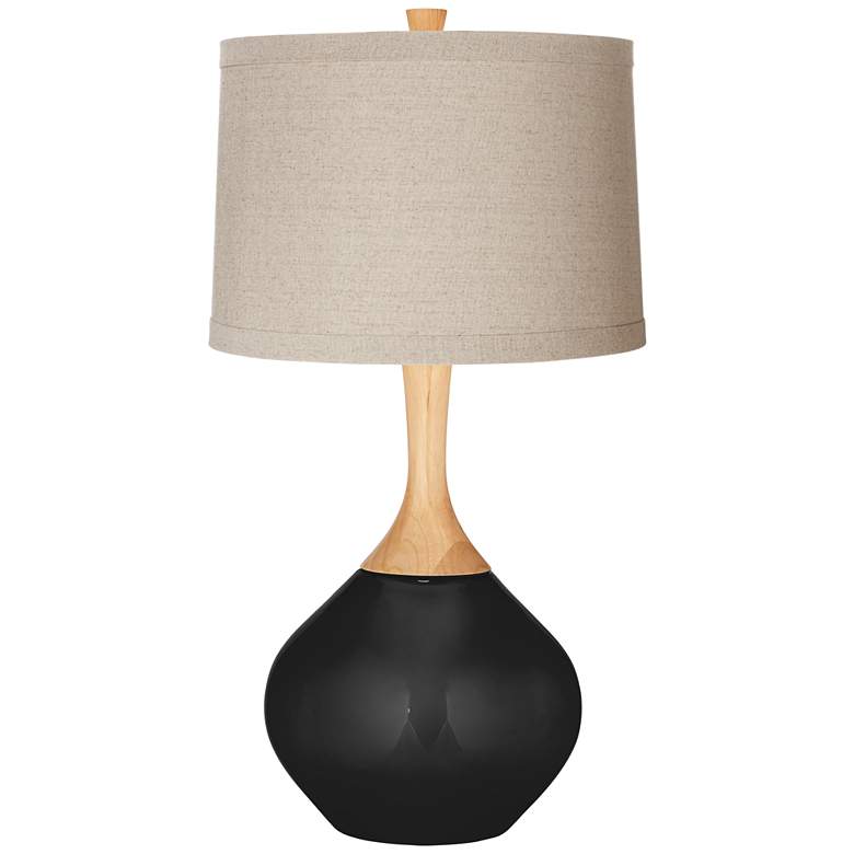 Image 1 Tricorn Black Natural Linen Drum Shade Wexler Table Lamp