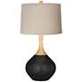 Tricorn Black Natural Linen Drum Shade Wexler Table Lamp