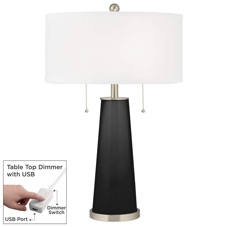 Image 1 Tricorn Black Peggy Glass Table Lamp With Dimmer