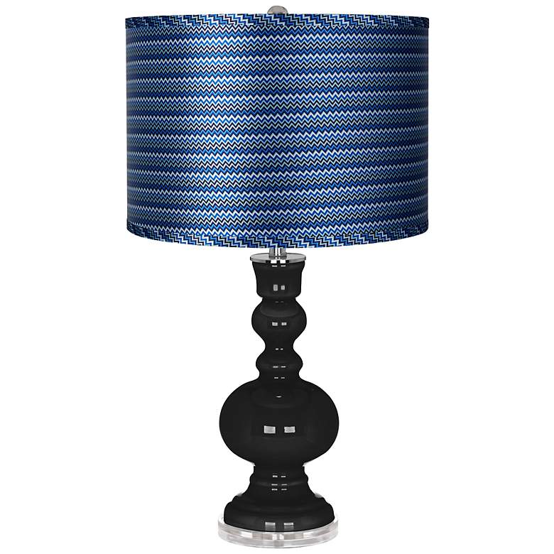 Image 1 Tricorn Black - Satin Blue Zig Zag Shade Apothecary Lamp