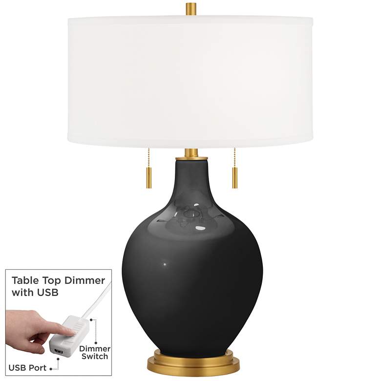 Image 1 Tricorn Black Toby Brass Accents Table Lamp with Dimmer