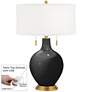 Tricorn Black Toby Brass Accents Table Lamp with Dimmer