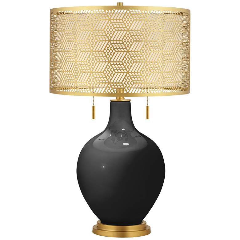 Image 1 Tricorn Black Toby Brass Metal Shade Table Lamp