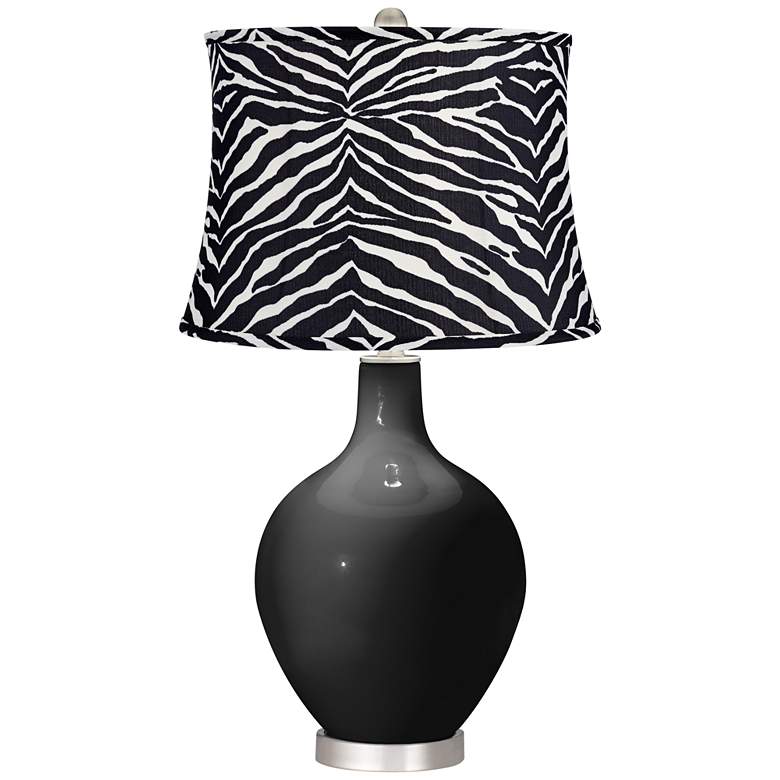 Image 1 Tricorn Black Zebra Stripe Shade Ovo Table Lamp