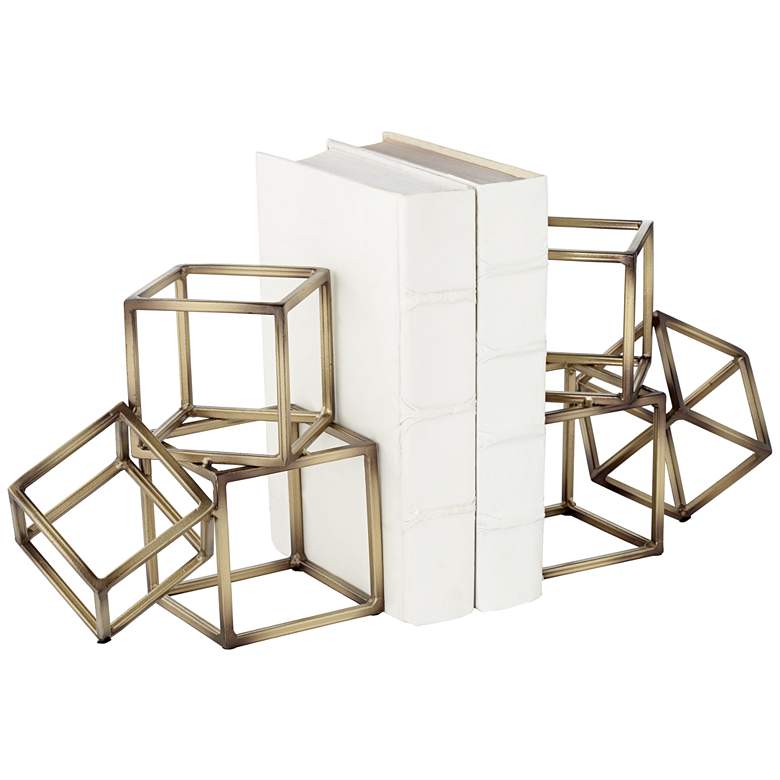 Image 2 Tricube Antique Brass Finish 7 1/2" High Geometric Bookends