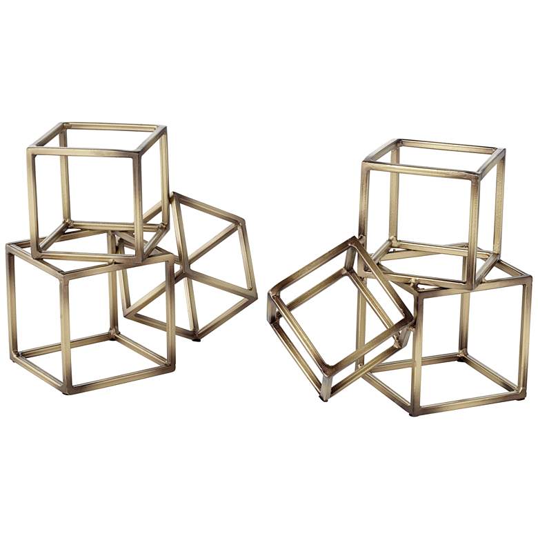Image 4 Tricube Antique Brass Finish 7 1/2 inch High Geometric Bookends more views
