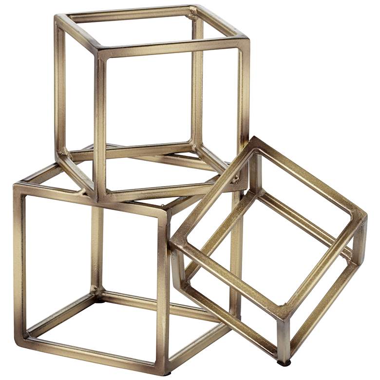 Image 5 Tricube Antique Brass Finish 7 1/2" High Geometric Bookends more views