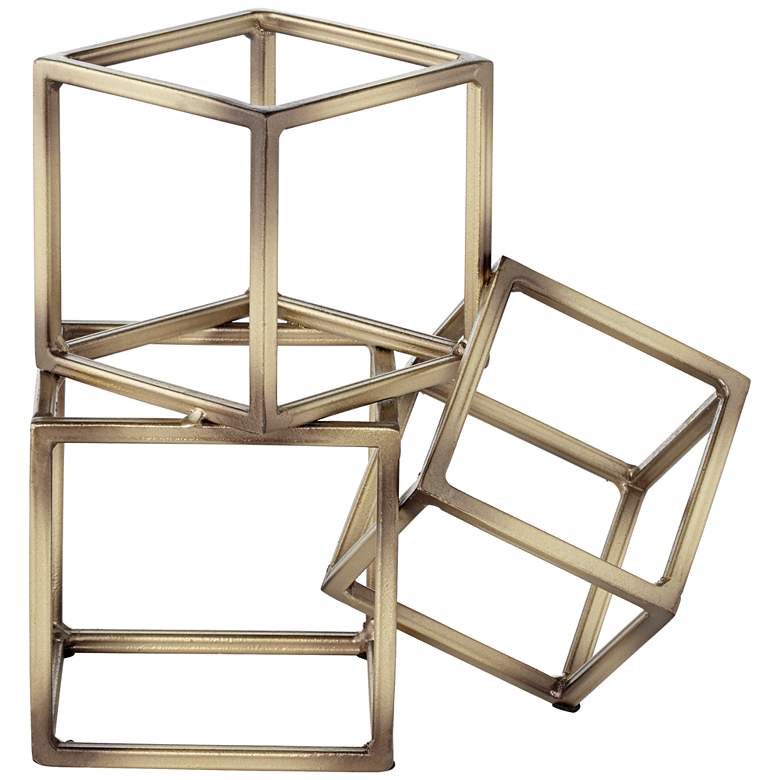 Image 6 Tricube Antique Brass Finish 7 1/2" High Geometric Bookends more views