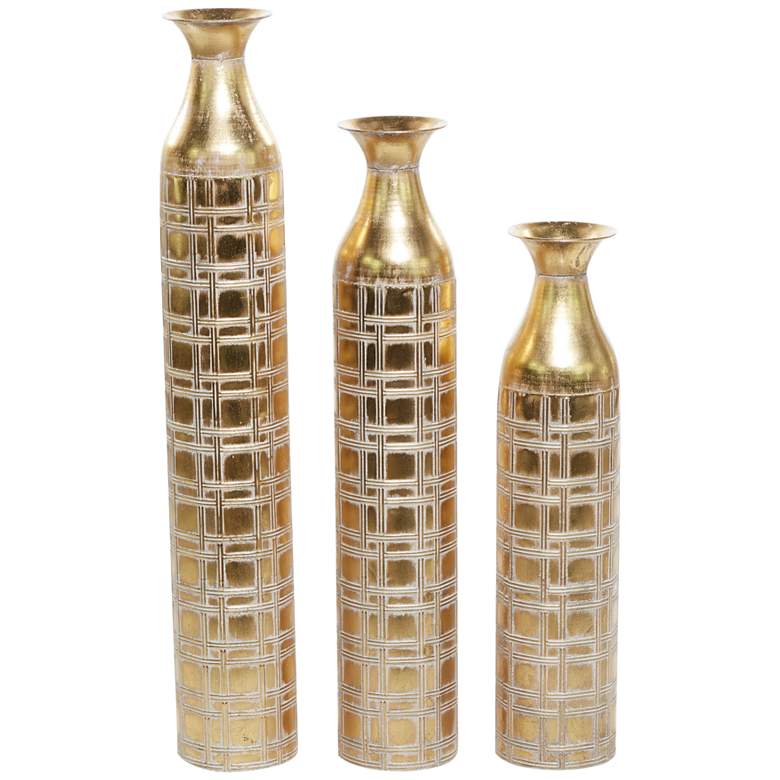 Image 2 Trieste 35 1/2" High Gold Metal Vase Set of 3