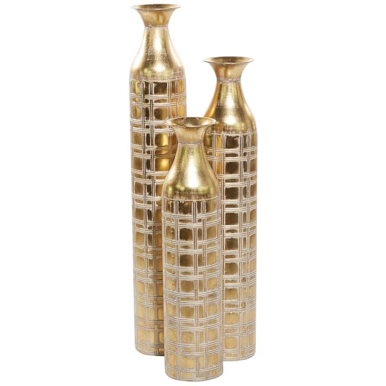 Image 4 Trieste 35 1/2 inch High Gold Metal Vase Set of 3 more views
