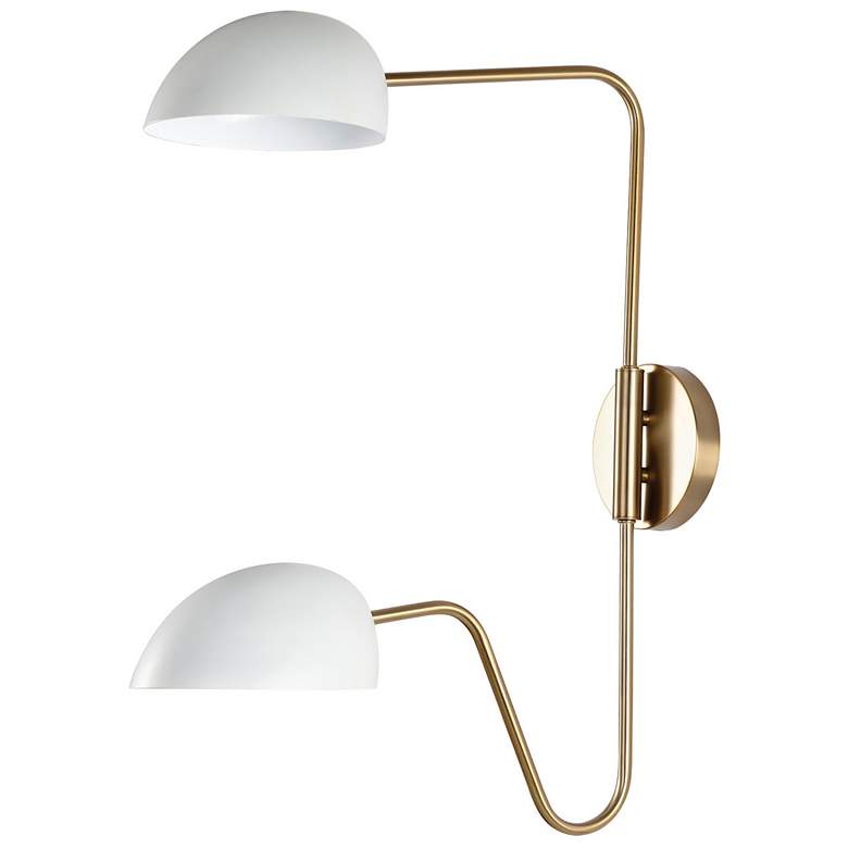 Image 1 Trilby; 2 Light; Wall Sconce Matte White with Burnished Brass