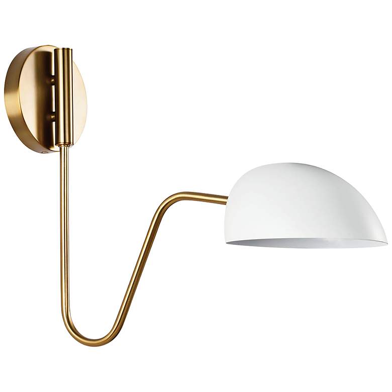 Image 2 Trilby 7 1/2"W Burnished Brass and Matte White Wall Sconce