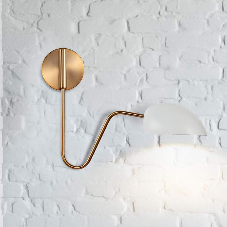 Image 1 Trilby 7 1/2"W Burnished Brass and Matte White Wall Sconce