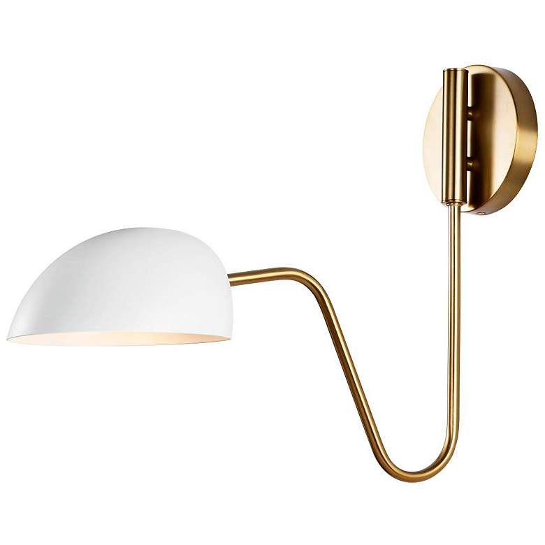 Image 6 Trilby 7 1/2"W Burnished Brass and Matte White Wall Sconce more views
