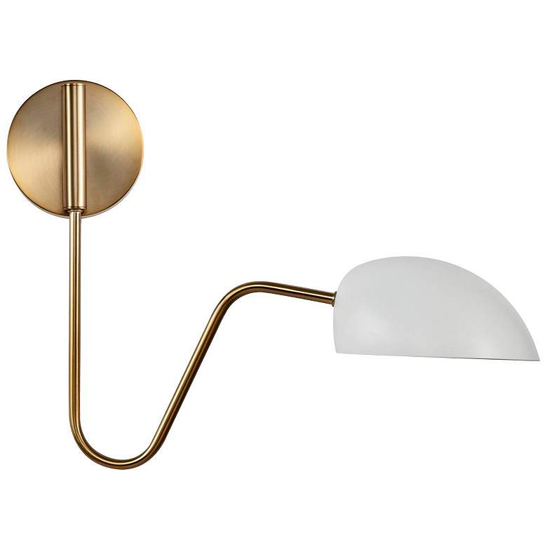 Image 7 Trilby 7 1/2"W Burnished Brass and Matte White Wall Sconce more views