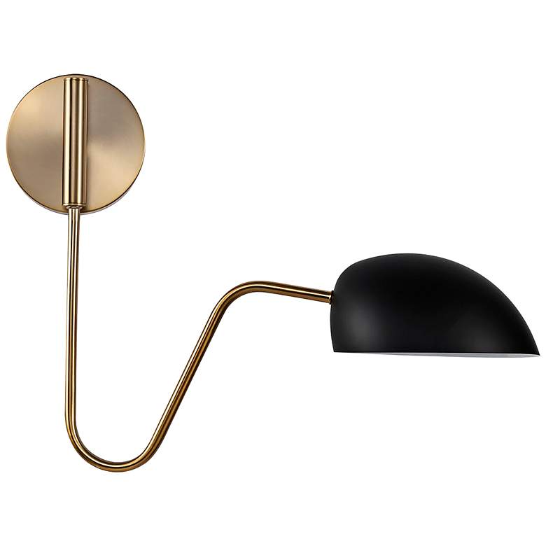Image 2 Trilby Matte Black with Burnished Brass Swing Arm Wall Lamp