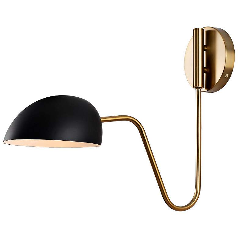 Image 4 Trilby Matte Black with Burnished Brass Swing Arm Wall Lamp more views