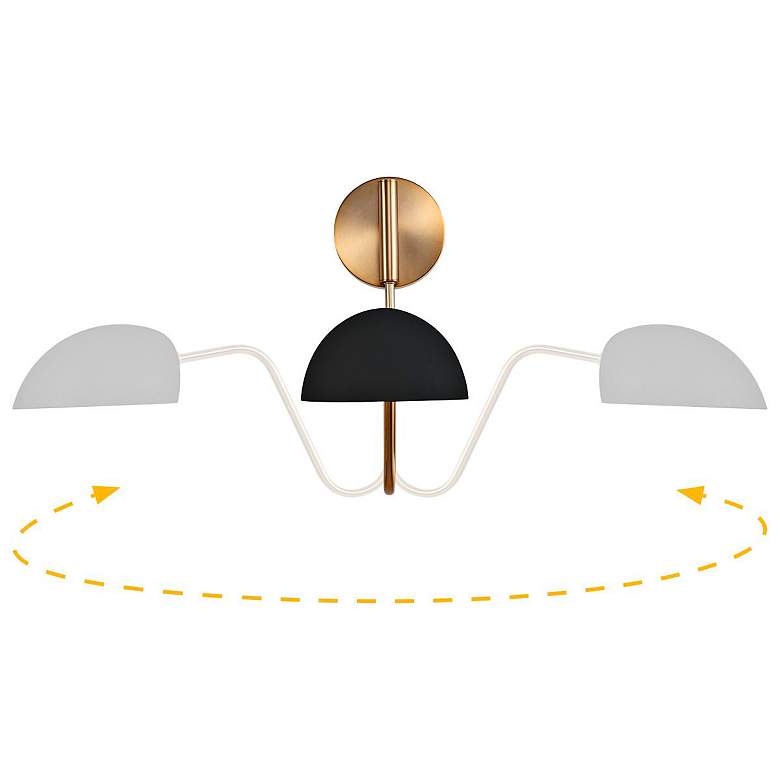 Image 5 Trilby Matte Black with Burnished Brass Swing Arm Wall Lamp more views