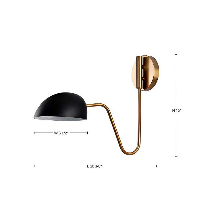 Image 6 Trilby Matte Black with Burnished Brass Swing Arm Wall Lamp more views