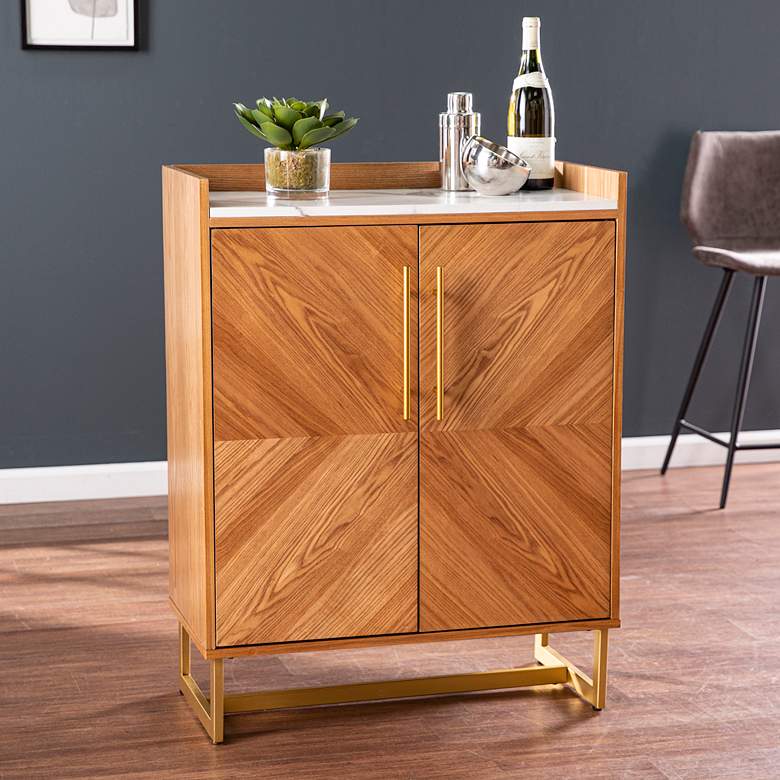 Image 1 Trilken 28"W Brown Wood 2-Door Bar Cabinet with Wine Storage
