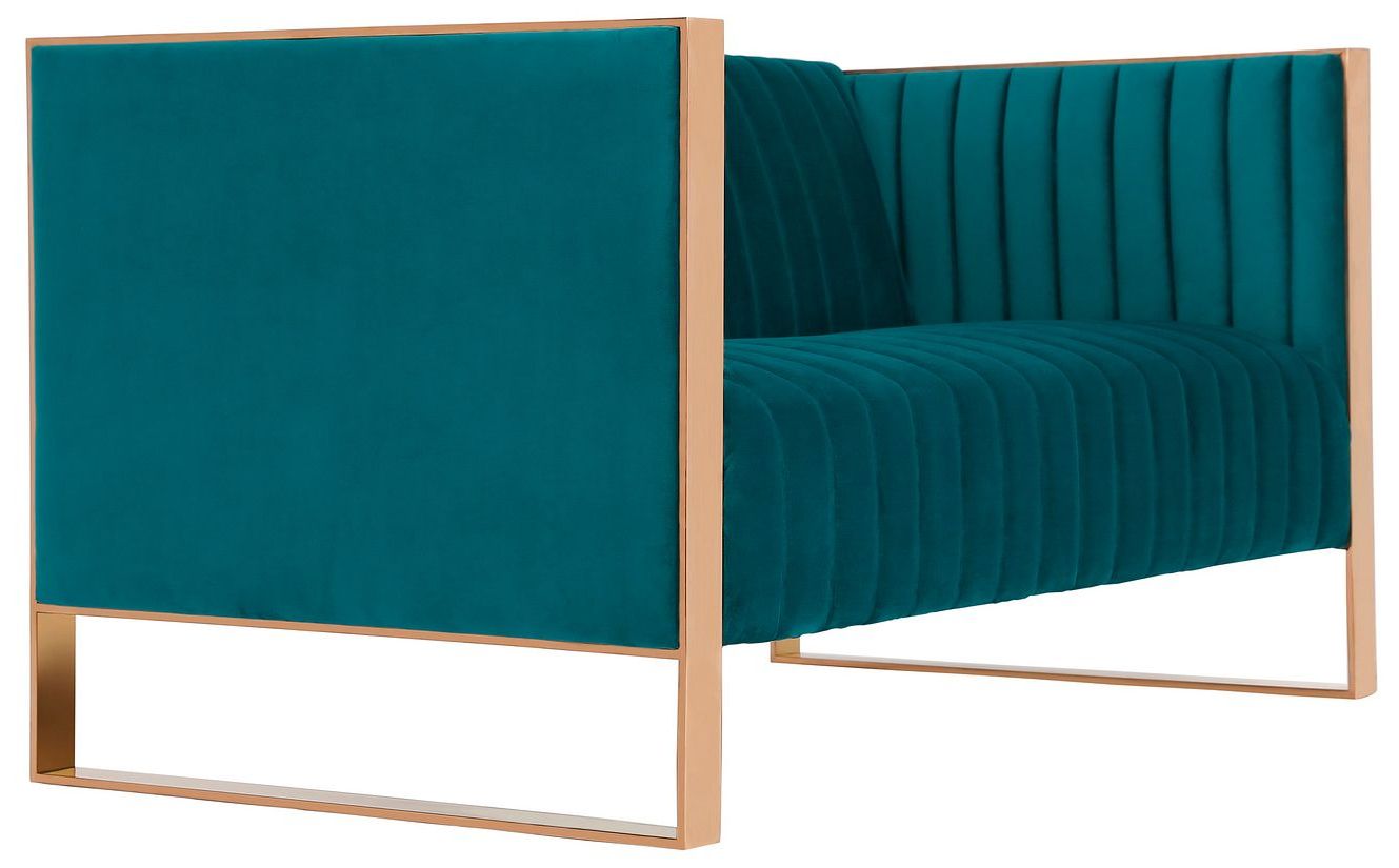 Image 4 Trillium 57.48 in. Aqua Blue and Gold Velvet 2-Seater Loveseat more views