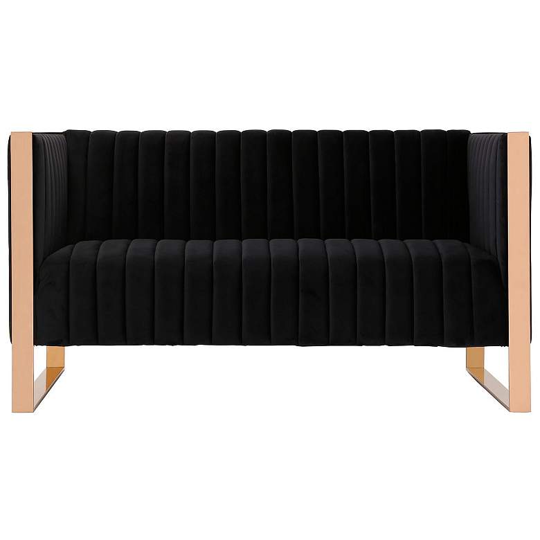 Image 1 Trillium 57.48 in. Black and Gold Velvet 2-Seater Loveseat