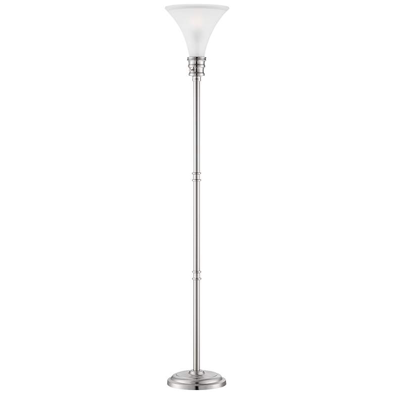 Image 1 Trina Brushed Steel And Glass Torchiere Floor Lamp