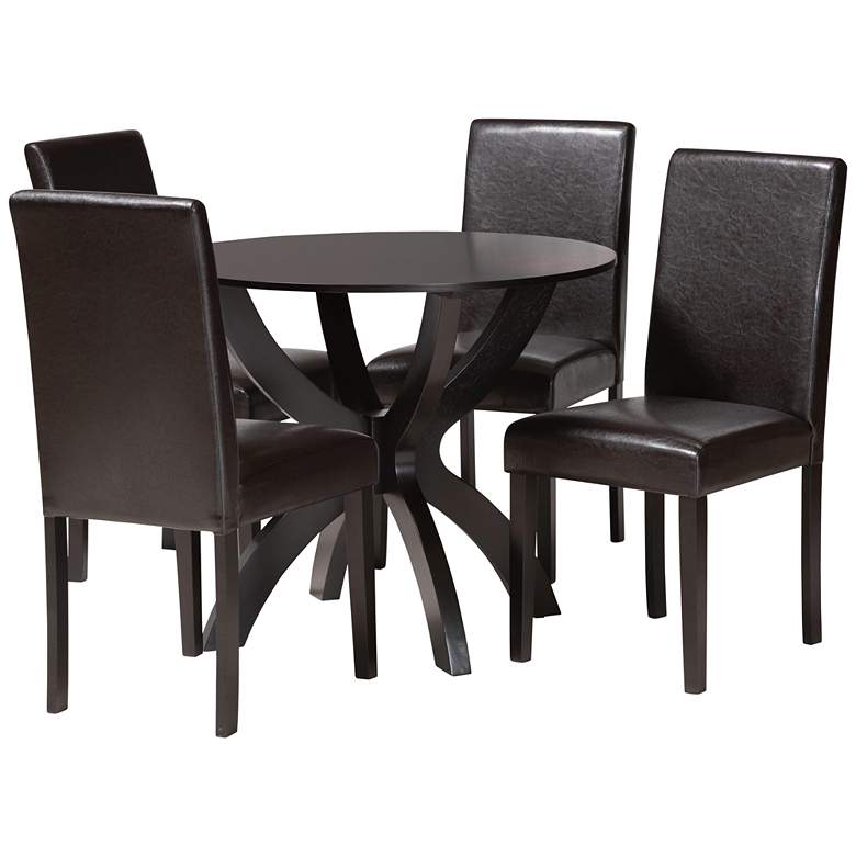 Image 2 Trine Espresso Brown Faux Leather Wood 5-Piece Dining Set