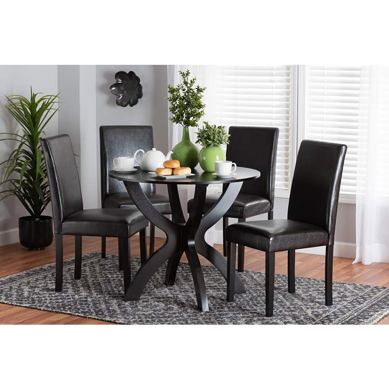 Image 1 Trine Espresso Brown Faux Leather Wood 5-Piece Dining Set