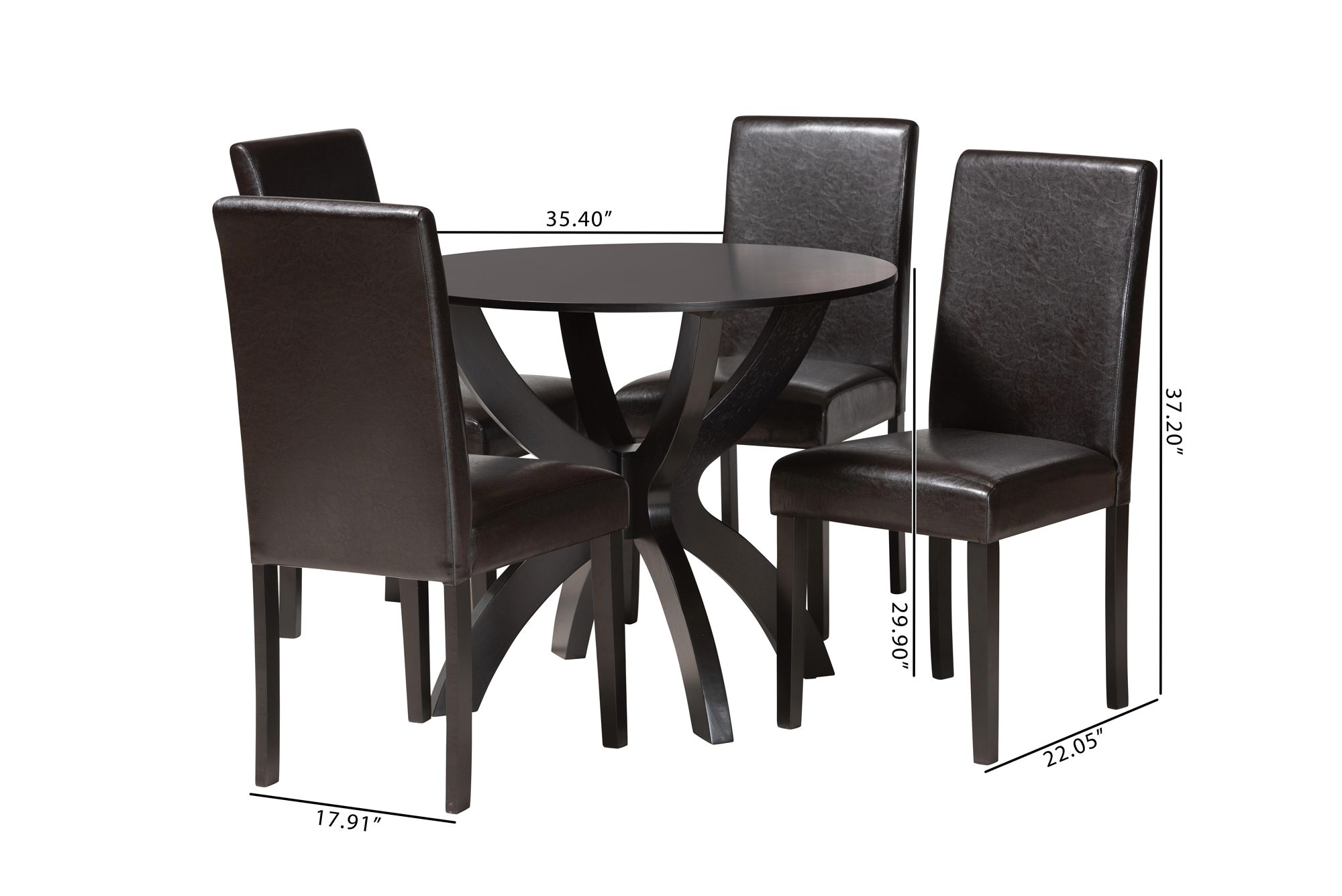 Trine Espresso Brown Faux Leather Wood 5-Piece Dining Set