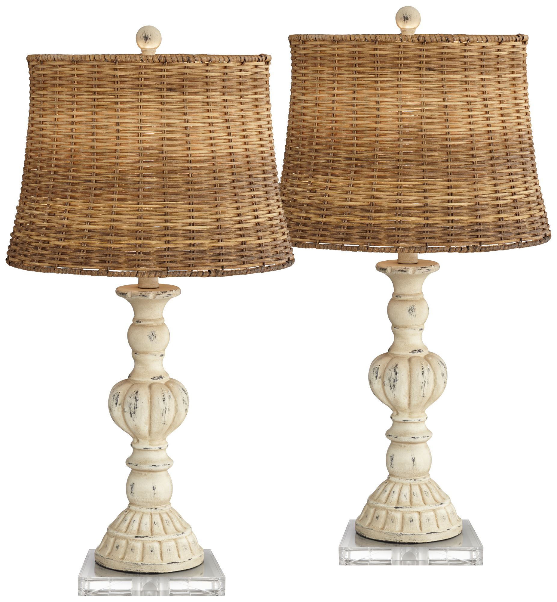 Trinidad Antique White Table Lamps With 7" Square Risers 859D0 Lamps Plus
