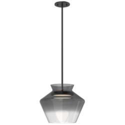 Trinity 13 1/4"W Black LED Pendant Light with Smoked Glass