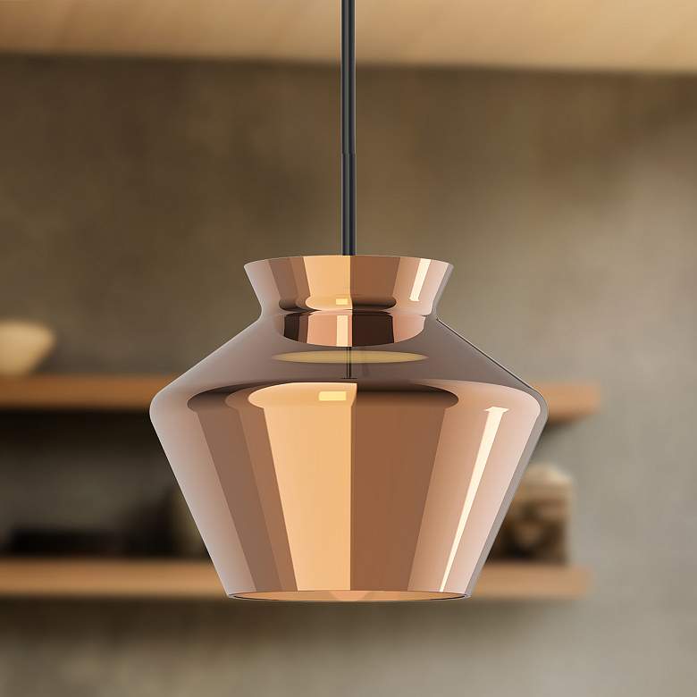 Image 1 Trinity 13" Wide Black LED Pendant Light with Copper Glass