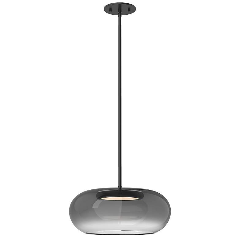 Image 1 Trinity 14 1/4"W Black and Smoked Glass LED Pendant Light