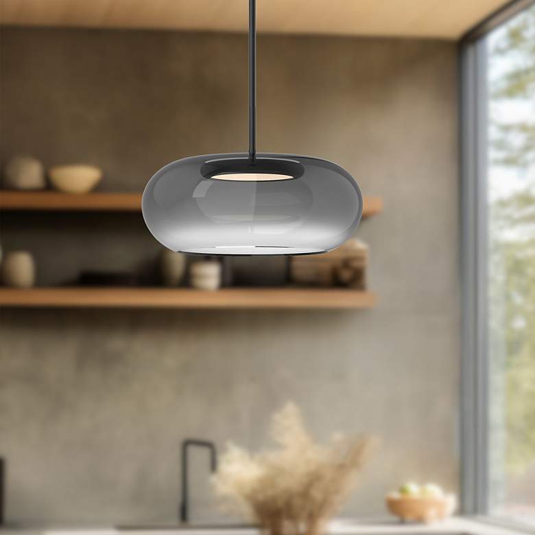 Image 4 Trinity 14 1/4"W Black and Smoked Glass LED Pendant Light more views