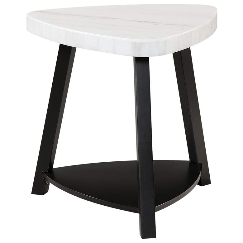 Image 1 Trinity 24" Wide White Marble and Black Wood End Table