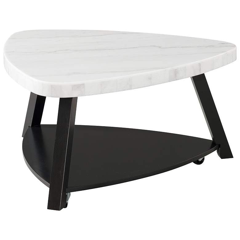 Image 1 Trinity 36" Wide White Marble and Black Wood Coffee Table