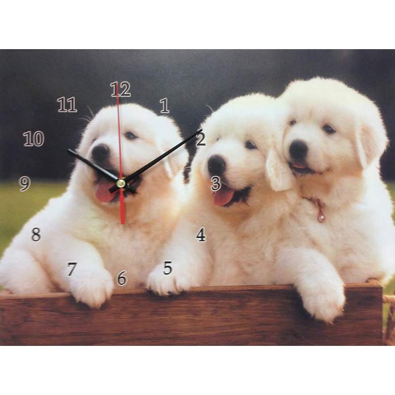 Image 1 Trio of Puppies 16 inch Wide Wall Clock