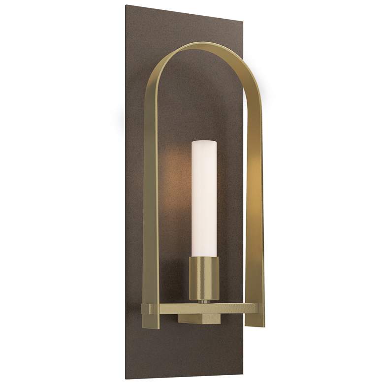 Image 1 Triomphe 14.8" High Modern Brass Accented Bronze Sconce w/ Frosted Sha