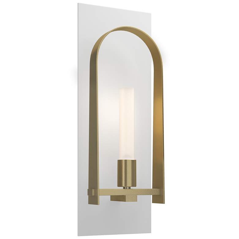 Image 1 Triomphe 14.8" High Modern Brass Accented White Sconce w/ Frosted Shad
