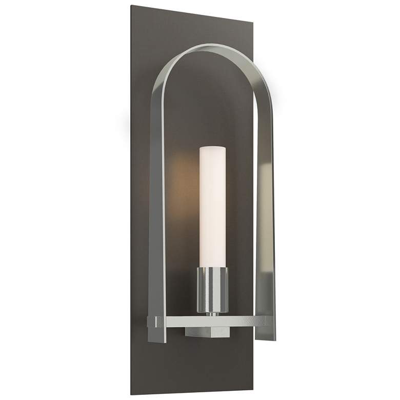 Image 1 Triomphe 14.8" High Sterling Accented Dark Smoke Sconce w/ Frosted Sha