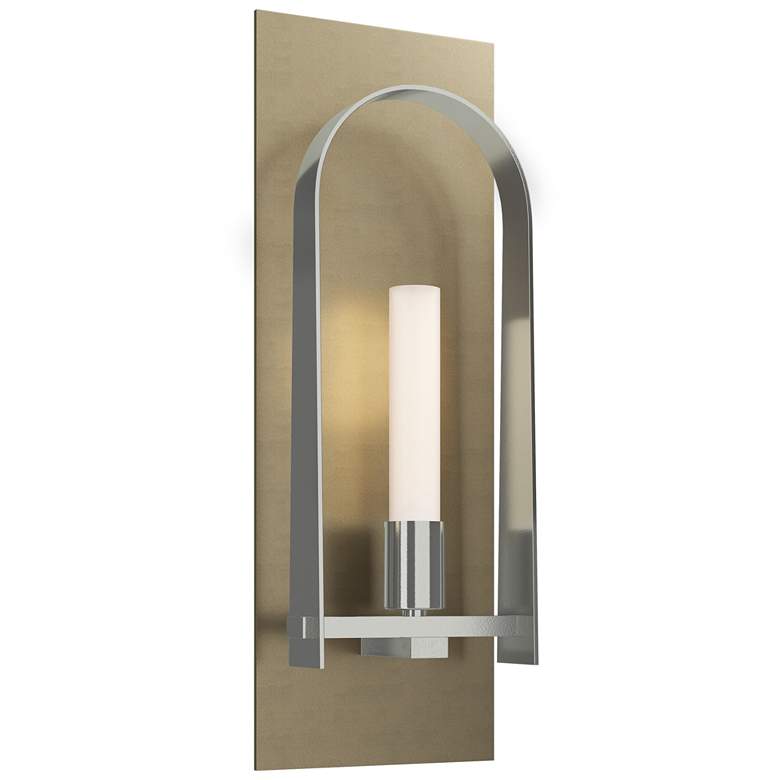 Image 1 Triomphe 14.8" High Sterling Accented Soft Gold Sconce w/ Frosted Shad