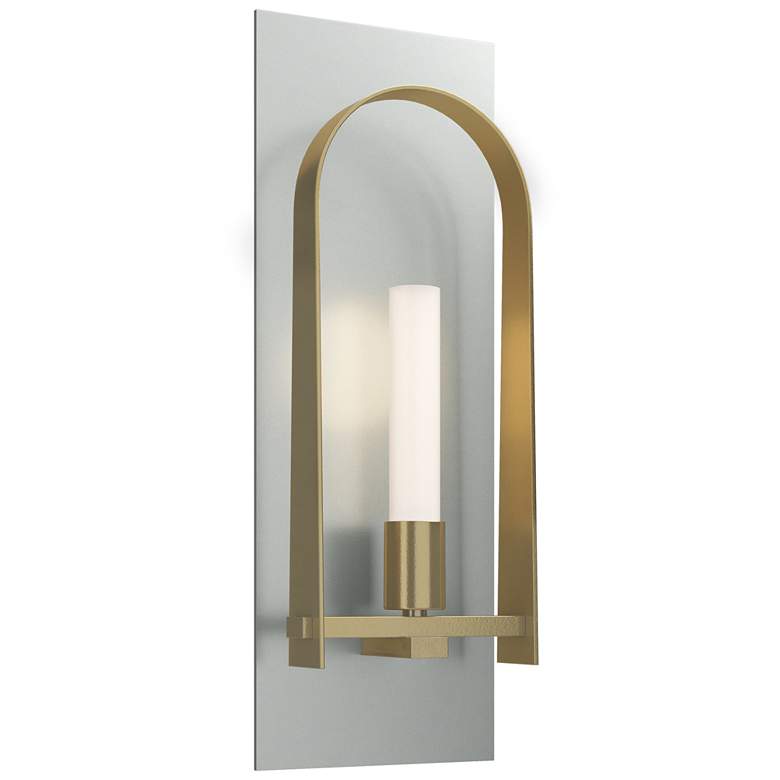 Image 1 Triomphe 14.8"H Brass Accented Vintage Platinum Sconce w/ Frost Shade